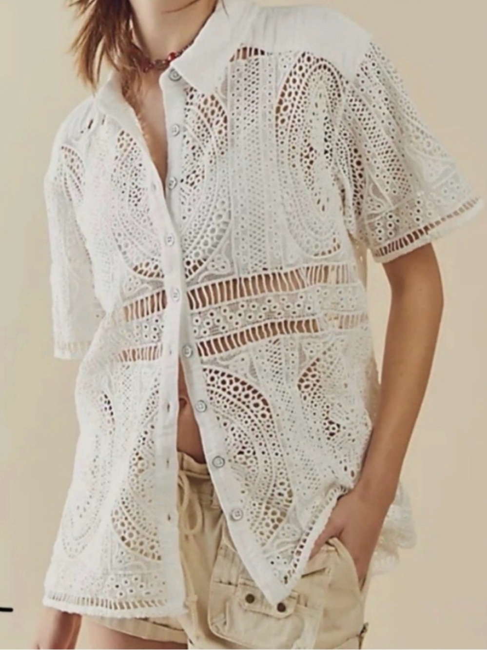 Free People All Things Sweet Eyelet Button Up